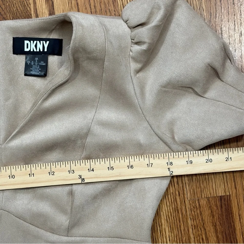 DKNY Suede Puff Sleeves Midi Dress - Picture 5 of 8